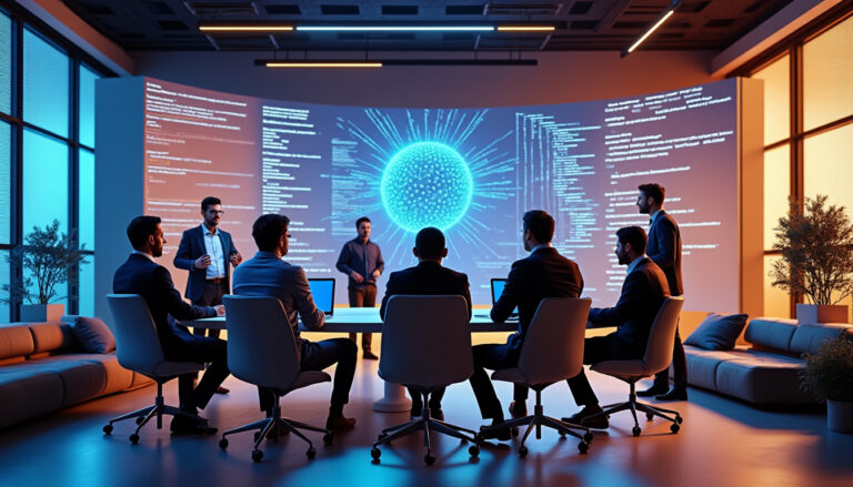 découvrez comment l'intelligence artificielle transforme le développement logiciel, en mettant en lumière les synergies innovantes et les opportunités d'amélioration des processus, d'efficacité et de création de valeur.